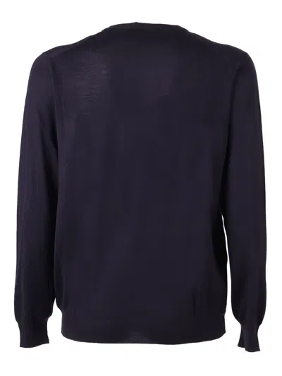 Fedeli V-neck Long-sleeved Knitted Sweater In Blue