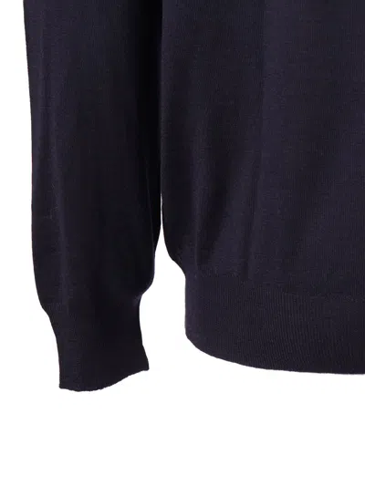 Fedeli V-neck Long-sleeved Knitted Sweater In Blue