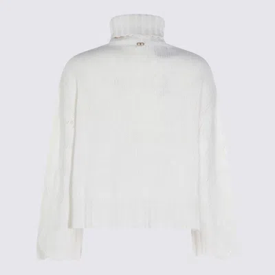 Twinset Textured Cable Knit Sweater With High Turtleneck In White