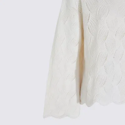 Twinset Textured Cable Knit Sweater With High Turtleneck In White