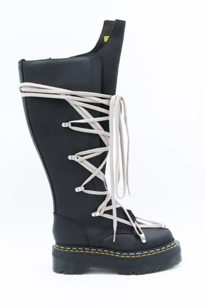 Dr. Martens X Rick Owens 1b60 Quad Sole Pentalace Leather Boots In Black