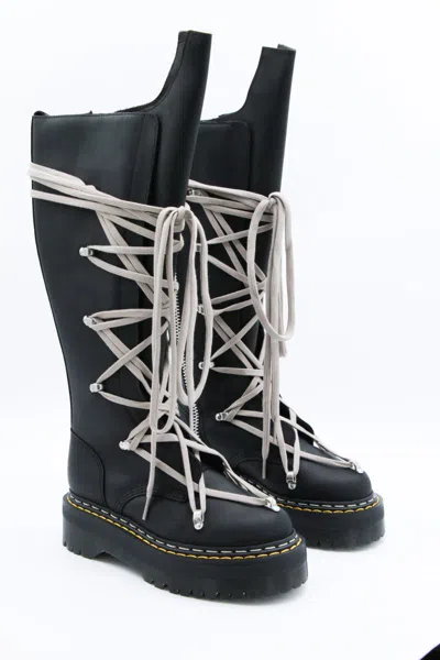 Dr. Martens X Rick Owens 1b60 Quad Sole Pentalace Leather Boots In Black