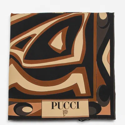 Pucci Abstract Pattern Square Scarf In Lightweight Fabric In Brown