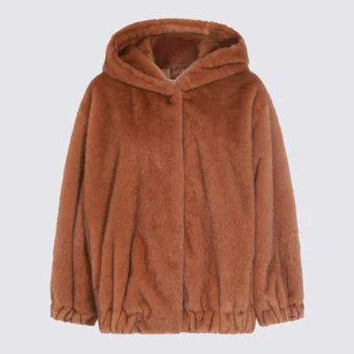 Antonelli Long-sleeved Hooded Fur Coat In Brown