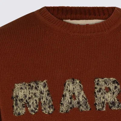 Marni Ribbed Cuff Long Sleeve Virgin Wool Sweater In Brown