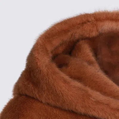 Antonelli Long-sleeved Hooded Fur Coat In Brown
