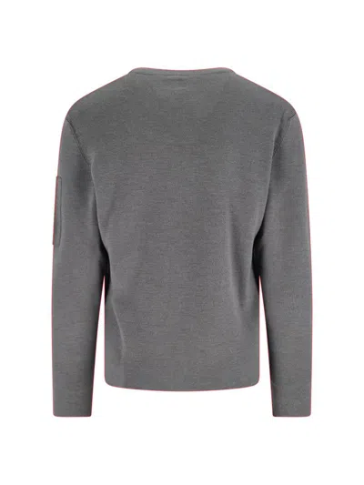 C.p. Company Classic Grey Knit Sweater With Distinctive Lens Detail In Gray