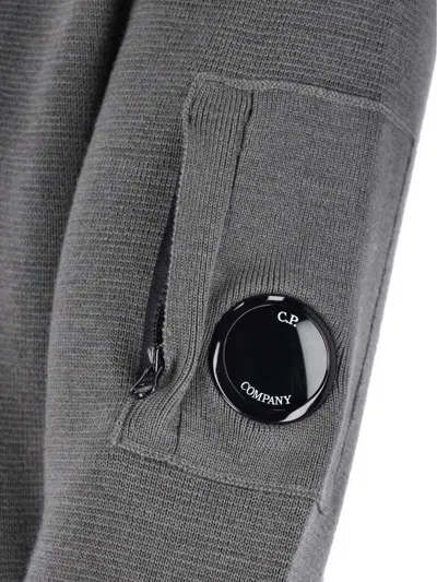 C.p. Company Classic Grey Knit Sweater With Distinctive Lens Detail In Gray