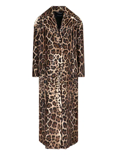 Dolce & Gabbana Double-breasted Goat Leather Coat In Animal Print