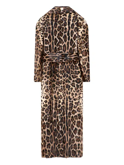 Dolce & Gabbana Double-breasted Goat Leather Coat In Animal Print