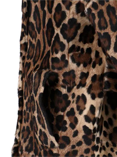Dolce & Gabbana Double-breasted Goat Leather Coat In Animal Print