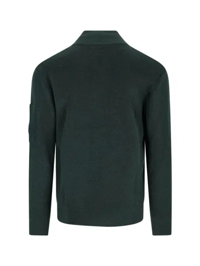 C.p. Company Rich Green Knit Sweater With Classic Ribbed Details In Green
