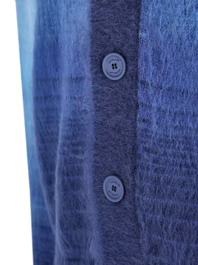 Off-white Gradient Crewneck Sweater With Ribbed Cuffs And Hem In Blue