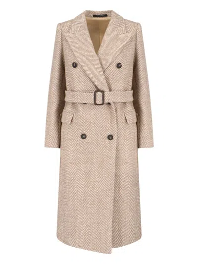 Tagliatore Tailored Beige Coat With Lapel Collar And Button Closures In Neutral