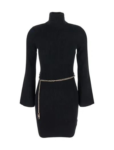 Michael Kors Black Mini Dress With Chain Belt And Logo Plaque On The Rear In Viscose Blend Stretch Woman In Black
