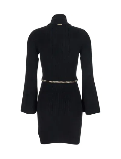 Michael Kors Black Mini Dress With Chain Belt And Logo Plaque On The Rear In Viscose Blend Stretch Woman In Black