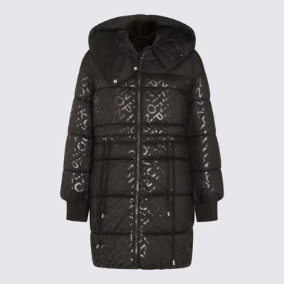 Pinko Technical Canvas Down Jacket With Logo Print In Black