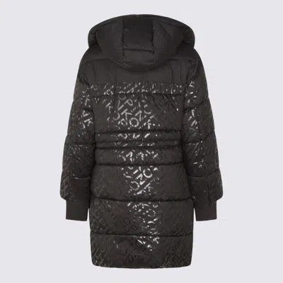 Pinko Technical Canvas Down Jacket With Logo Print In Black
