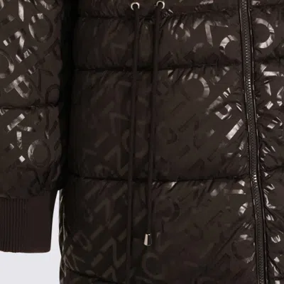 Pinko Technical Canvas Down Jacket With Logo Print In Black