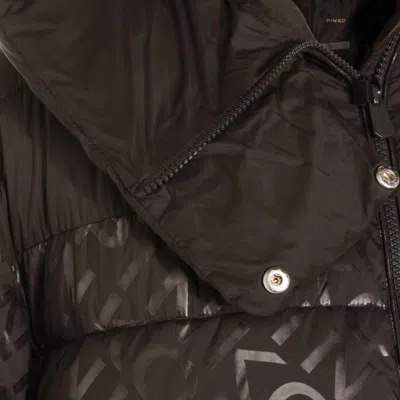 Pinko Technical Canvas Down Jacket With Logo Print In Black