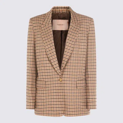 Twinset Checked Blazer With Front Pockets And Long Sleeves In Multi