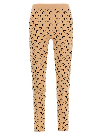 Marine Serre High-waisted Leggings With Crescent Moon Pattern In Brown