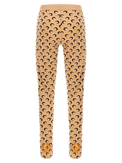 Marine Serre High-waisted Leggings With Crescent Moon Pattern In Brown