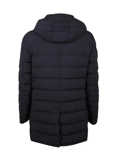 Moorer Padded Blue Down Jacket With Hood In Black