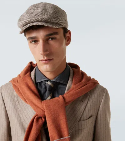 Brunello Cucinelli Wool And Alpaca Wool-blend Newsboy Cap In Neutral