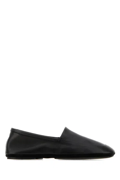 Lemaire Black Leather Indoor Slippers In Black