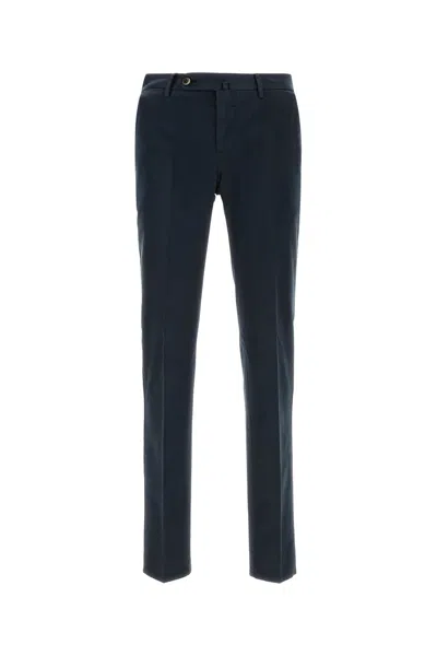 Pt Torino Navy Blue Stretch Cotton Blend Pant In Black