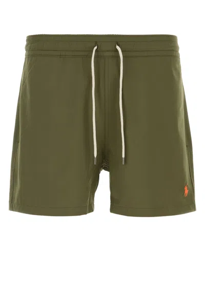 Polo Ralph Lauren Army Green Stretch Polyester Swimming Shorts In Green