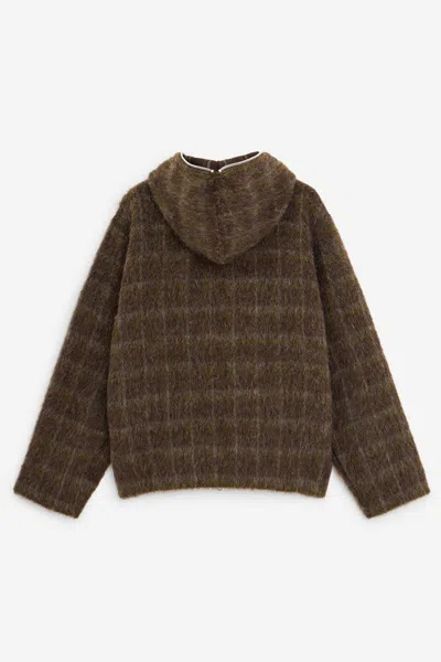 Our Legacy Textured Full Zip Hood Sweatshirt With Cozy Hood In Brown