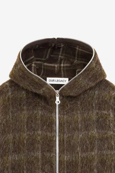 Our Legacy Textured Full Zip Hood Sweatshirt With Cozy Hood In Brown