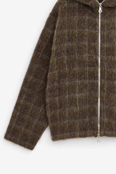 Our Legacy Textured Full Zip Hood Sweatshirt With Cozy Hood In Brown