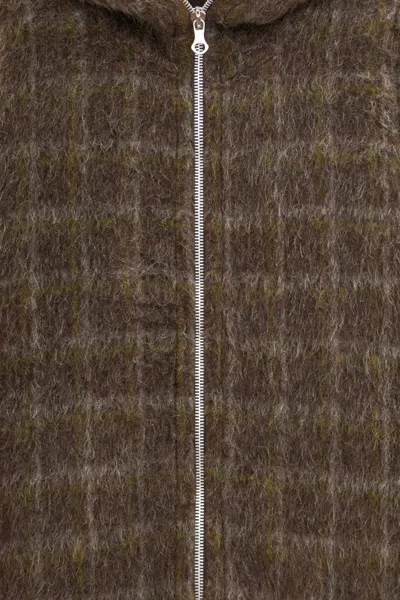 Our Legacy Textured Full Zip Hood Sweatshirt With Cozy Hood In Brown