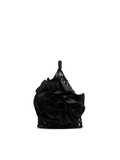 Magda Butrym Handbag With Silk Flower Accents And Textured Netting Design In Black