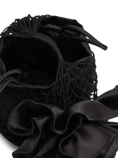 Magda Butrym Handbag With Silk Flower Accents And Textured Netting Design In Black
