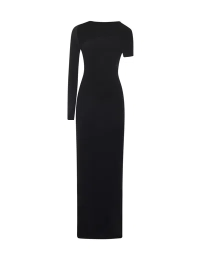 Courrèges Long Asymmetrical Jersey Dress In Black