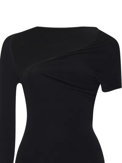 Courrèges Long Asymmetrical Jersey Dress In Black