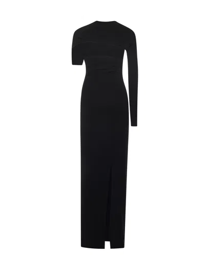 Courrèges Long Asymmetrical Jersey Dress In Black