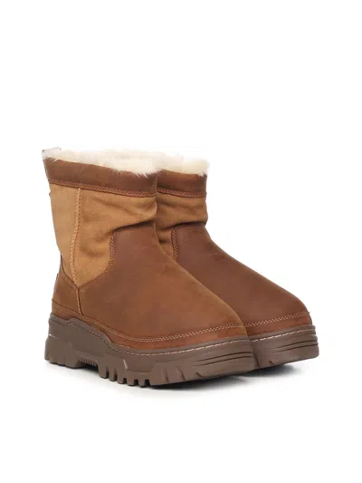 Ugg Waterproof Colour-block Ankle Boots With Shearling Trim In Brown