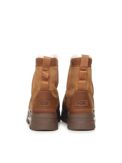 Ugg Waterproof Colour-block Ankle Boots With Shearling Trim In Brown