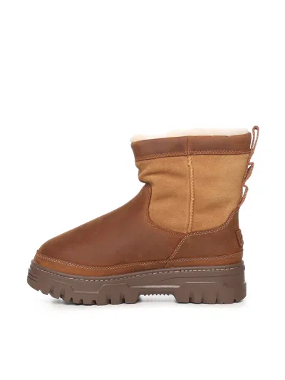 Ugg Waterproof Colour-block Ankle Boots With Shearling Trim In Brown