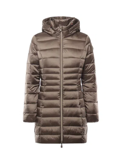 Save The Duck Caroline Longline Puffer Jacket In Mud Grey In Brown