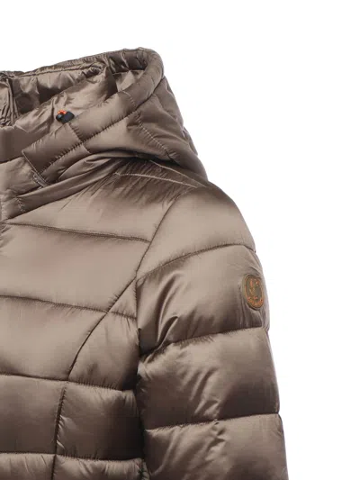 Save The Duck Caroline Longline Puffer Jacket In Mud Grey In Brown