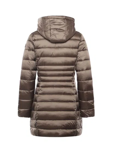 Save The Duck Caroline Longline Puffer Jacket In Mud Grey In Brown