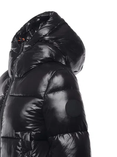 Save The Duck Biddy Black Down Jacket With Hood And Logo Patch On The Sleeve In Tech Fabric Man In Black