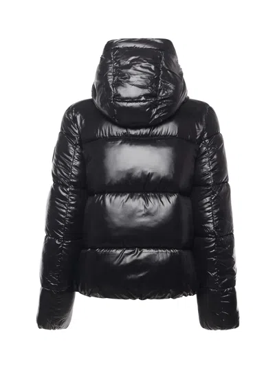 Save The Duck Biddy Black Down Jacket With Hood And Logo Patch On The Sleeve In Tech Fabric Man In Black