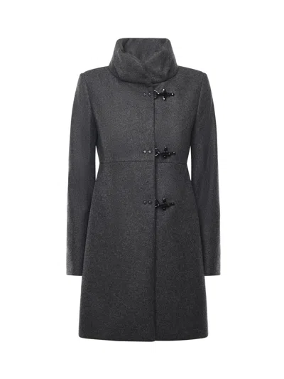 Fay Romantic Coat In Melange Wool Cloth In Gray